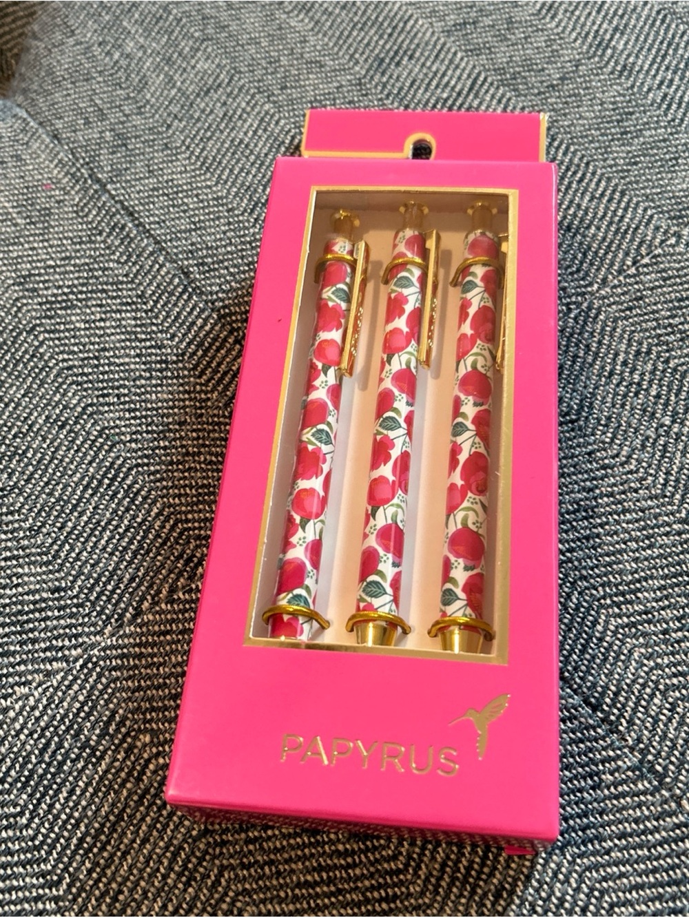 Papyrus BALLPOINT PENS(3) PINK Flowers BLACK INK NIB